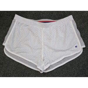 Champion Women's Athletic Mesh Shorts White Gray Trim Logo Lounge Large